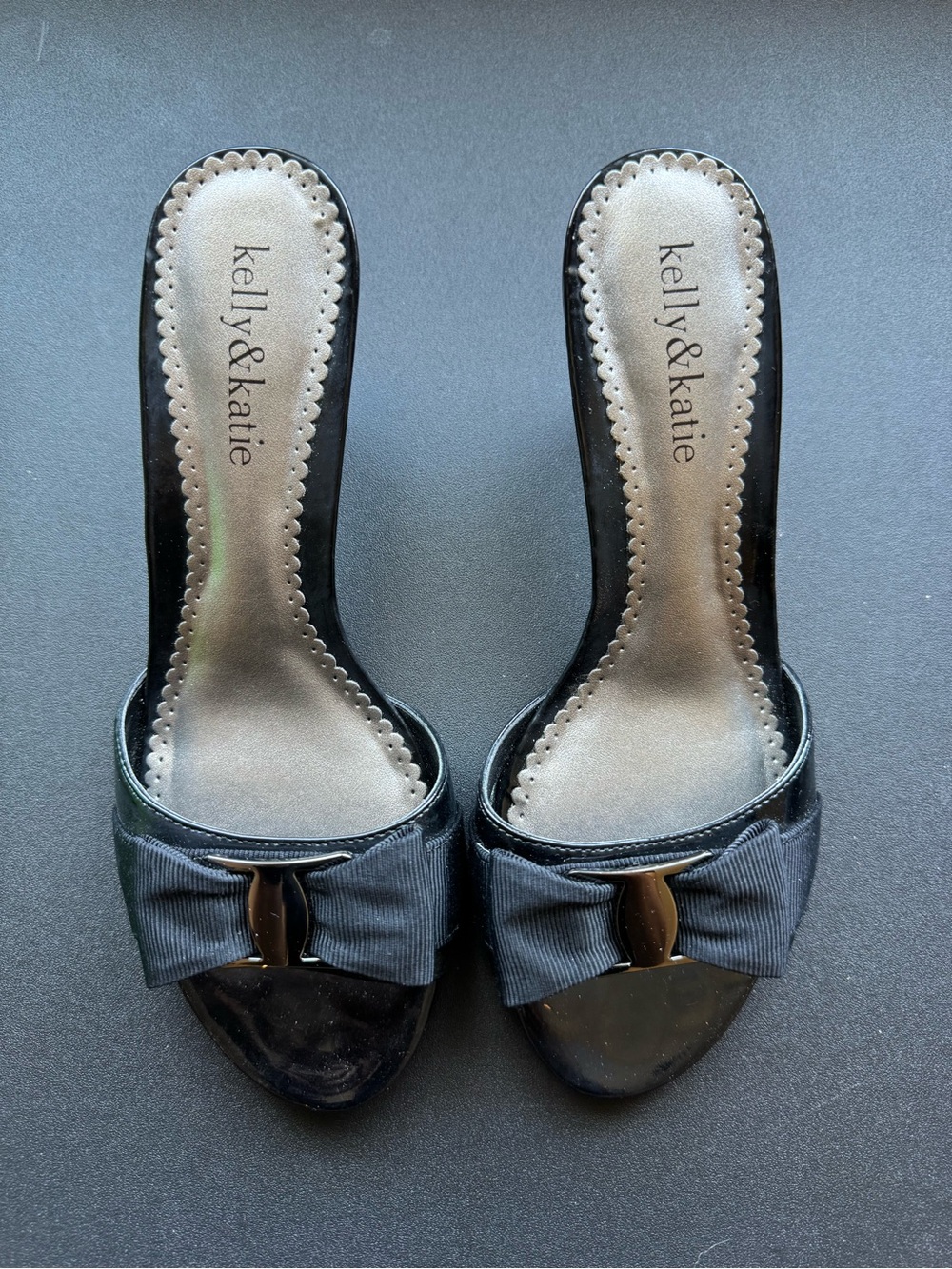 Kelly & Katie Black Bow Mules with Metallic Insole